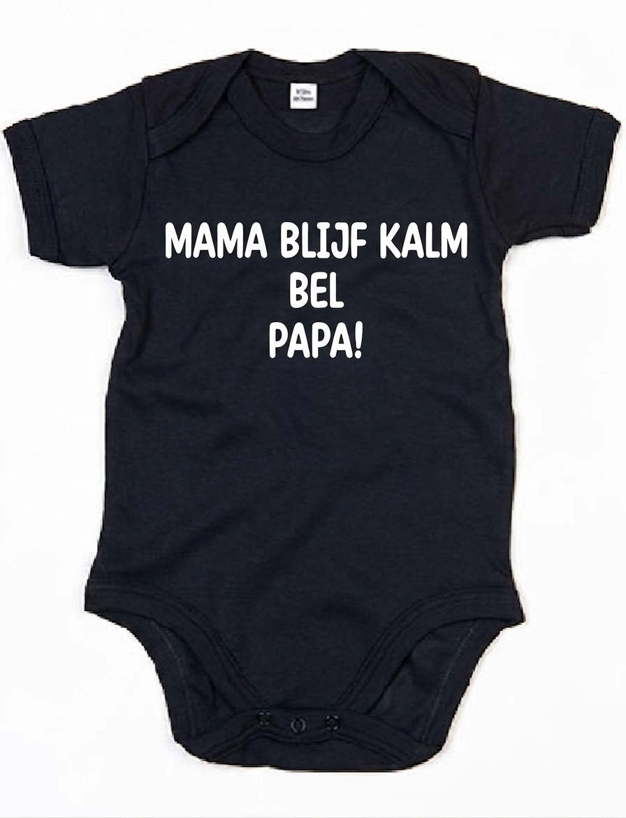 Rompertje Mama Blijf Kalm Bel Papa Zwart