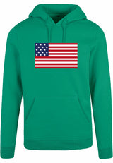 Hoodie - American Flag Forest Green