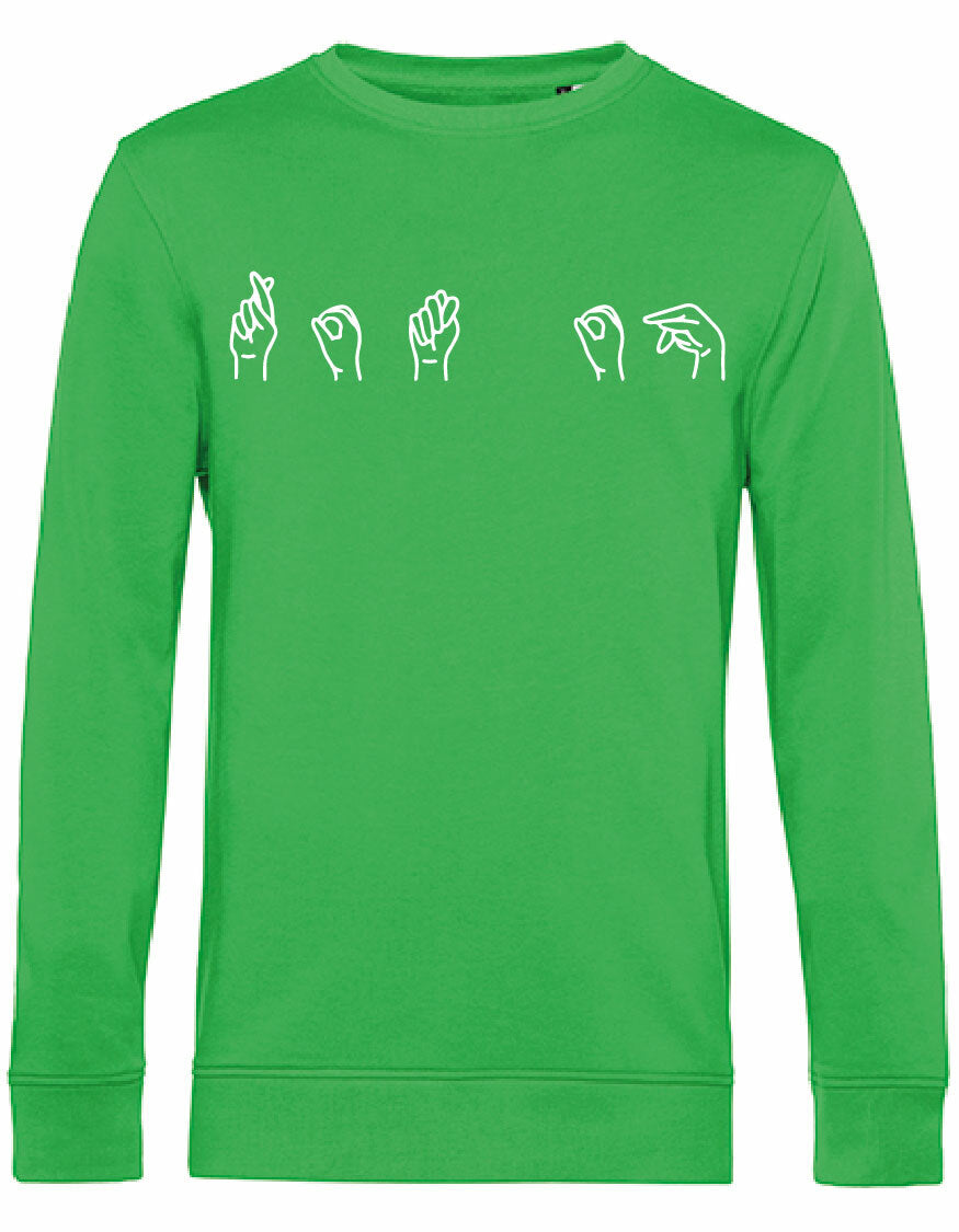 Sweater - Gebarentaal; Rot op Apple Green