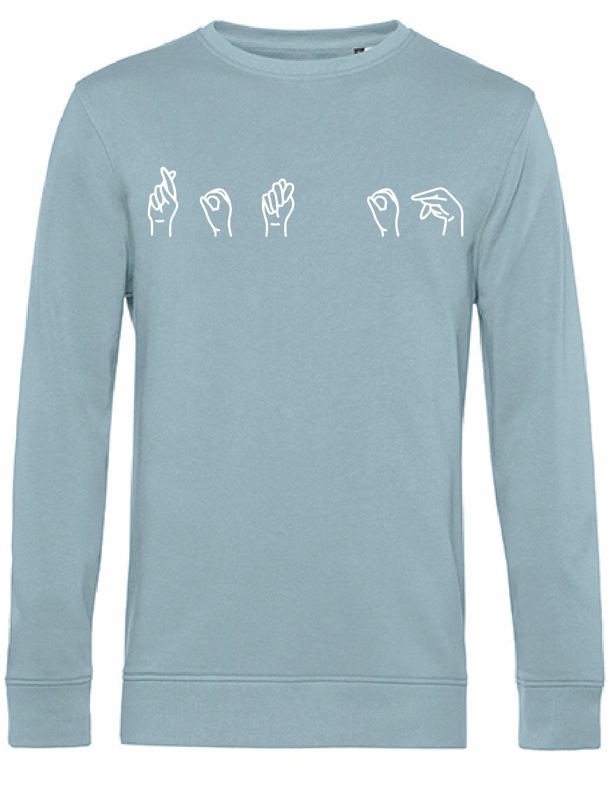 Sweater - Gebarentaal; Rot op Blue Fog