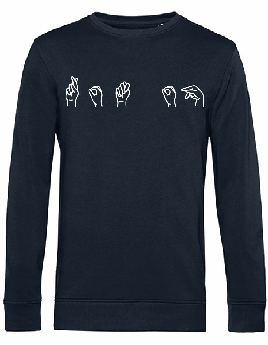 Sweater - Gebarentaal; Rot op Blue Navy