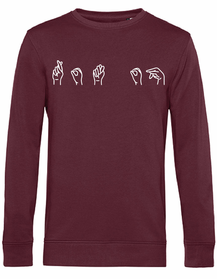 Sweater - Gebarentaal; Rot op Burgundy