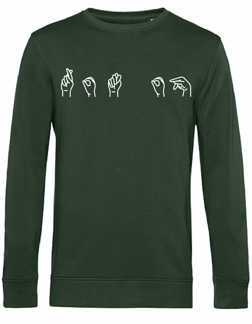 Sweater - Gebarentaal; Rot op Forest Green