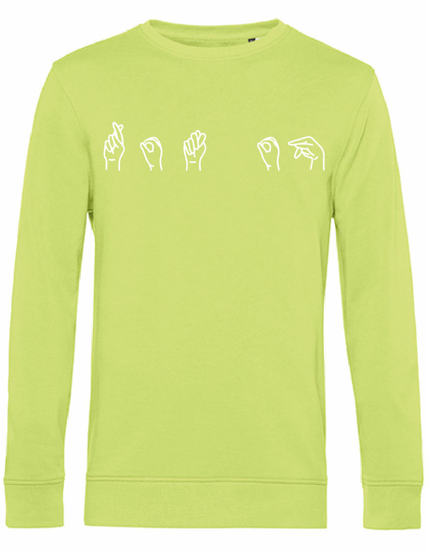 Sweater - Gebarentaal; Rot op Lime